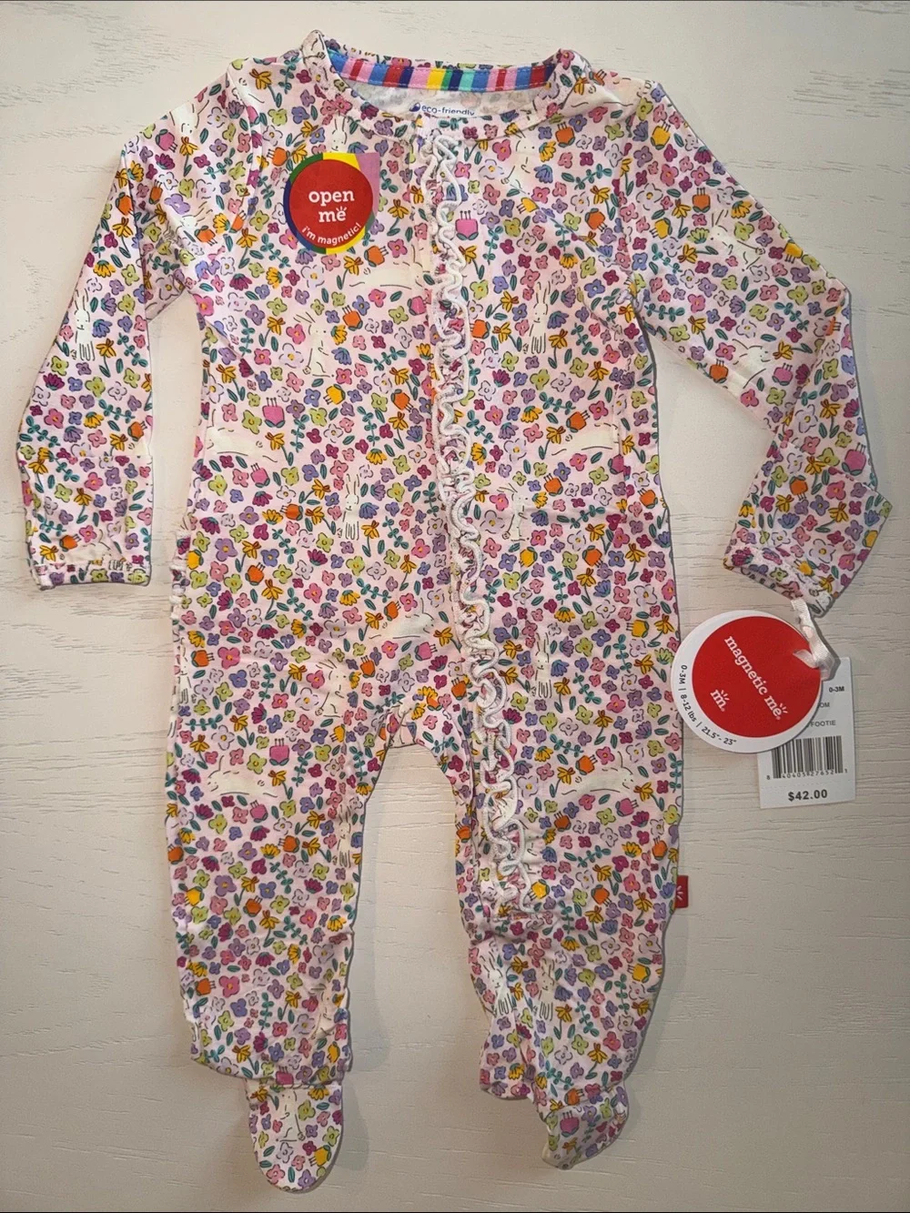 Magnetic Me Bunny Blossom Floral Ruffle Footie 0-3 3-6 6-9 months